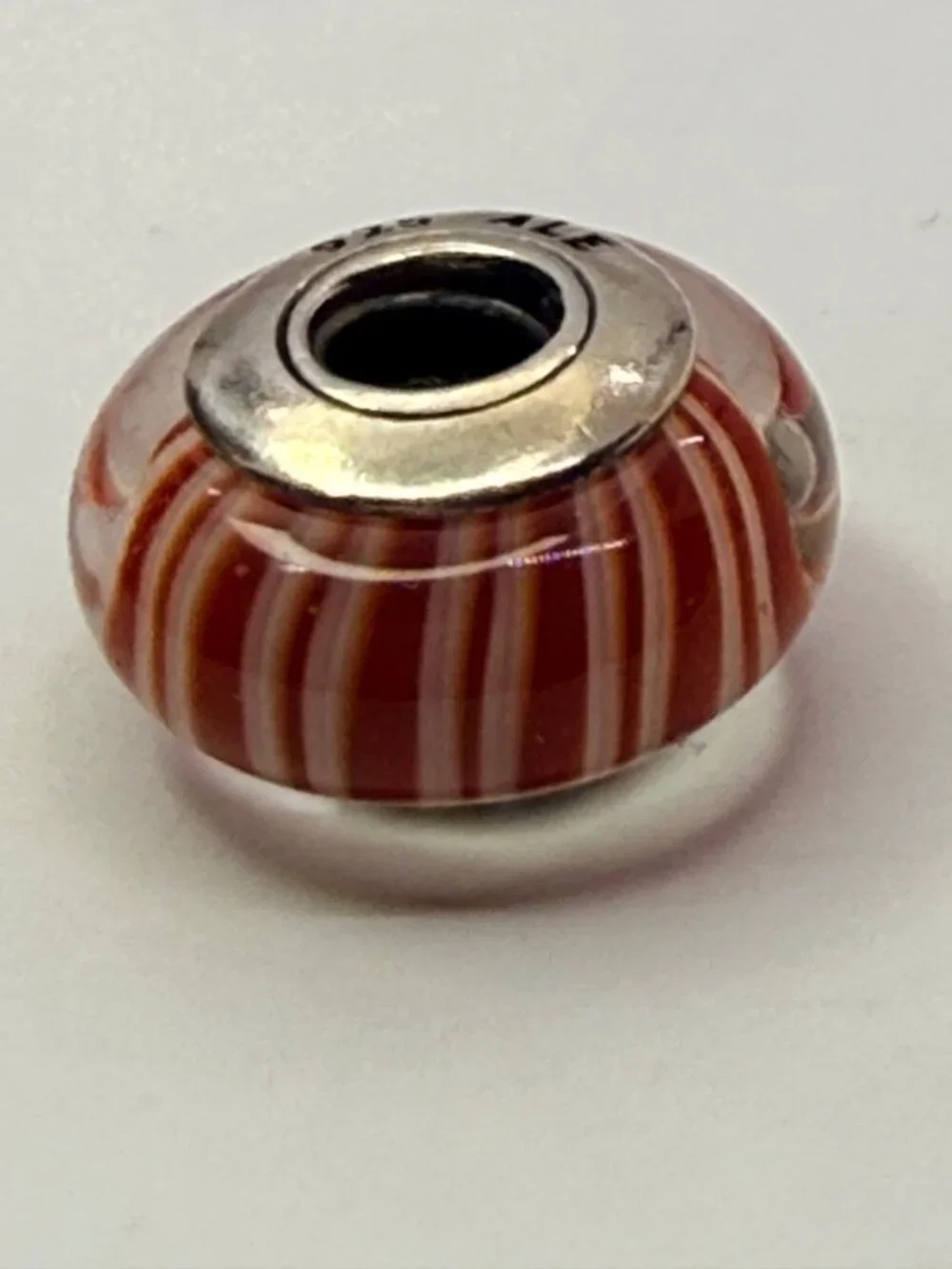 Pandora Sterling Silver Red & White Striped Murano Glass Charm